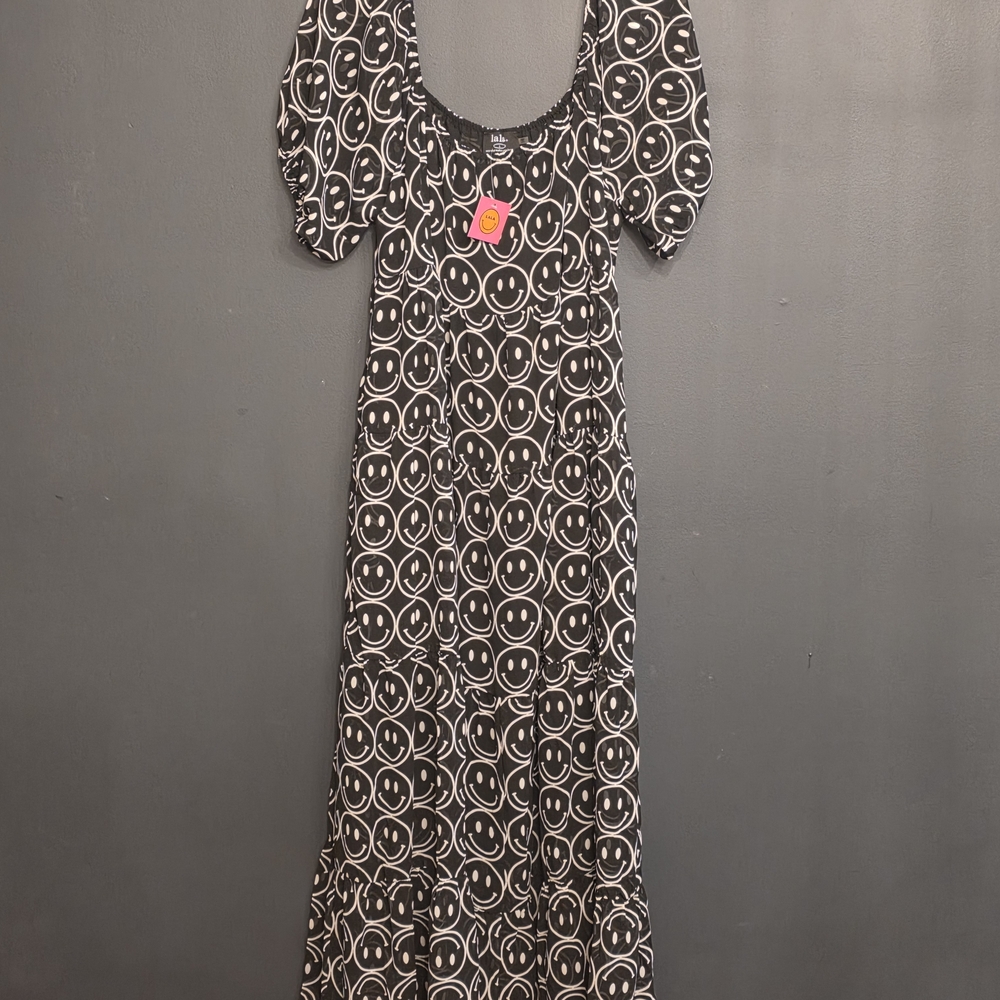 Dressed in LALA Black Maxi Dress with Smiley Faces